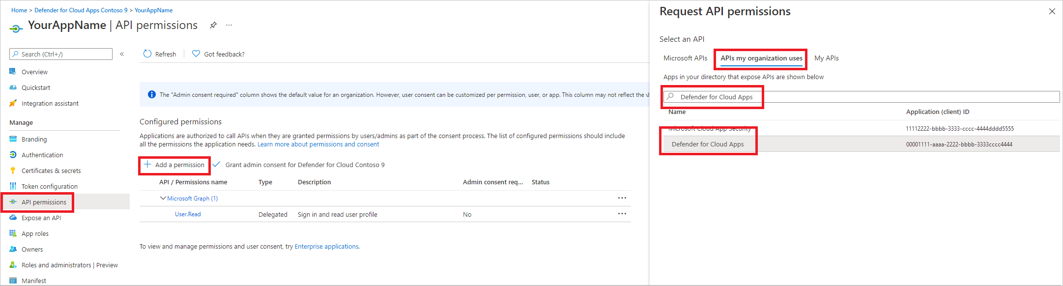 Screenshot che mostra come aggiungere autorizzazioni.