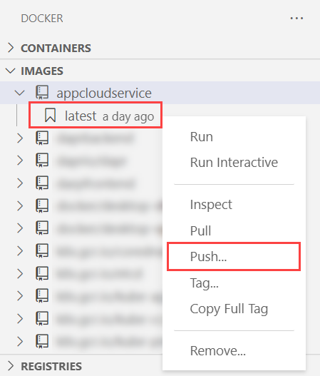 Visual Studio Code: Docker - eseguire il push dell'immagine