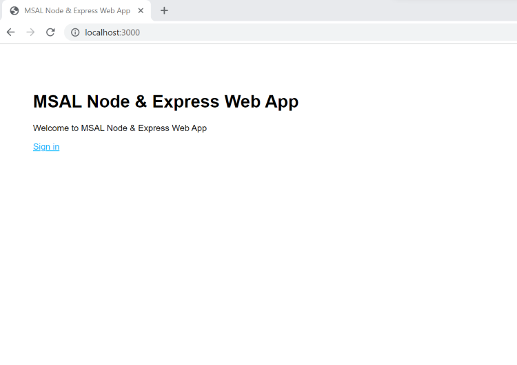 Screenshot dell'accesso a un'applicazione web Node.