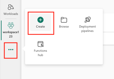 Screenshot del pulsante Crea che si trova nel menu di spostamento verticale.