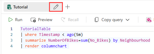 Screenshot della finestra Rinomina queryset che mostra il nome del queryset e l'icona a forma di matita.