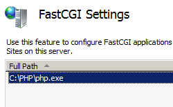 Screenshot che mostra la pagina Fast C G I Impostazioni che evidenzia il nome percorso completo.