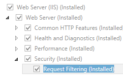 Screenshot che mostra l'opzione Filtro richieste selezionata per Windows Server 2012.