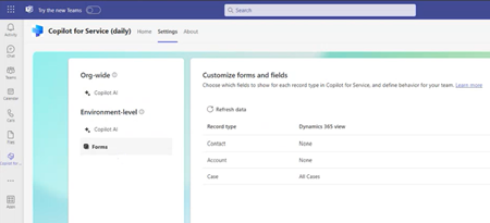 Schermata delle personalizzazioni.