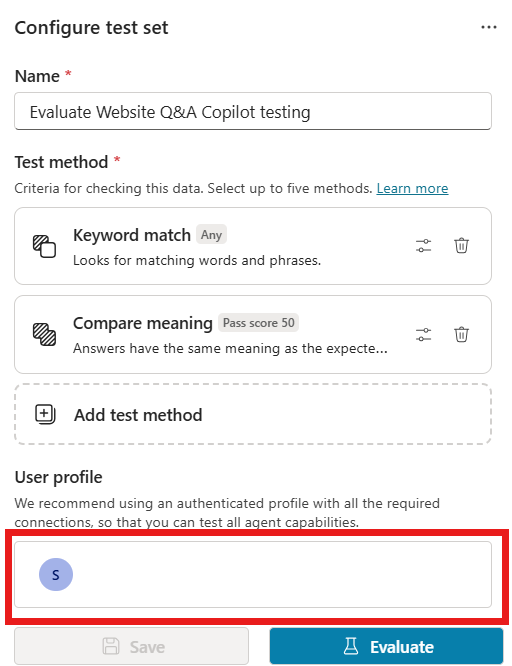 Screenshot che mostra il pulsante Gestisci profilo.