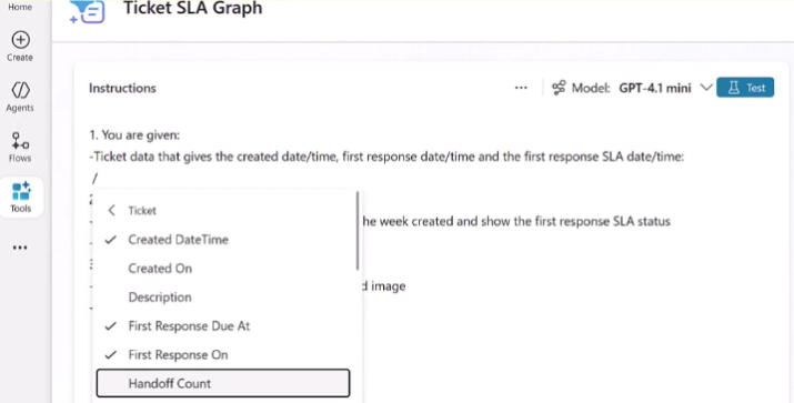 Screenshot dell'aggiunta di campi al prompt.