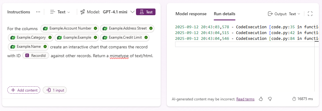 Example interactive row summary chart prompt