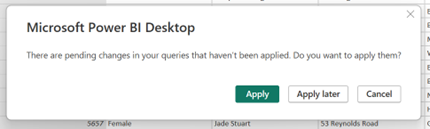 Immagine che mostra la finestra di dialogo Applica modifica della query.