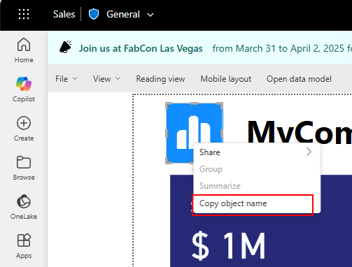 Screenshot di un report di servizio con il nome dell'oggetto copiato selezionato.