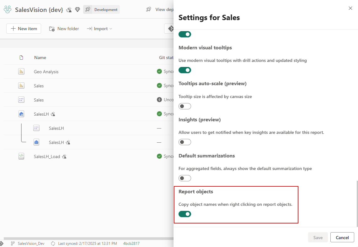 Screenshot delle impostazioni del report con l'opzione abilitata.