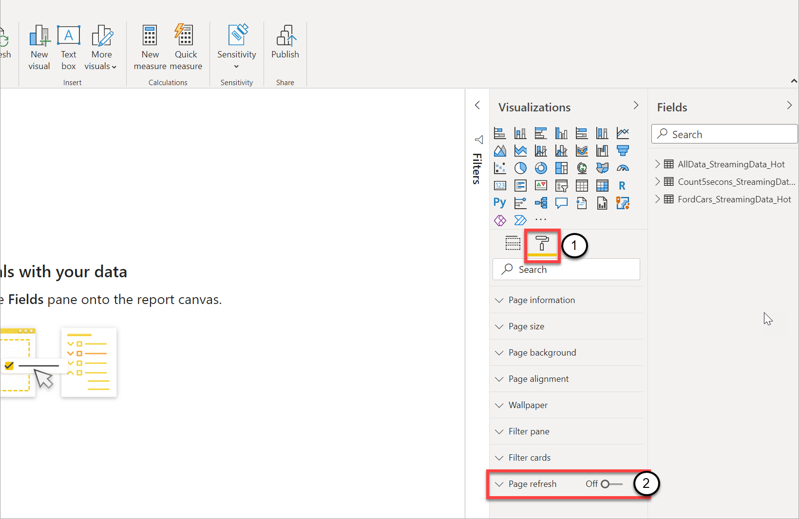Screenshot che mostra le selezioni per attivare l'aggiornamento automatico della pagina.