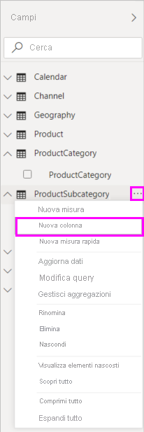 Screenshot della nuova colonna nel menu a discesa.