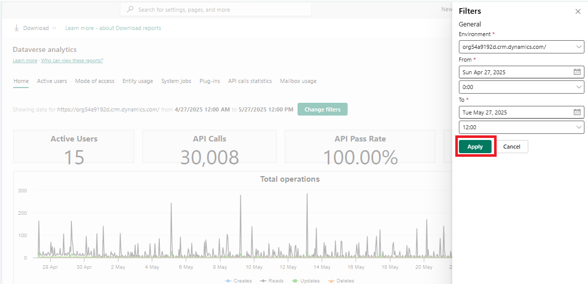Mostra il pannello dei filtri visualizzato quando si seleziona il pulsante Modifica filtri nella pagina di analisi. Dataverse 