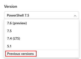 Screenshot dell'opzione Versioni precedenti.