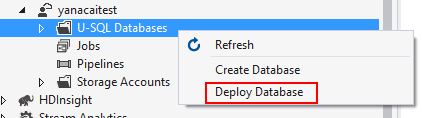 Strumenti Data Lake per Visual Studio--Distribuire il pacchetto di database U-SQL