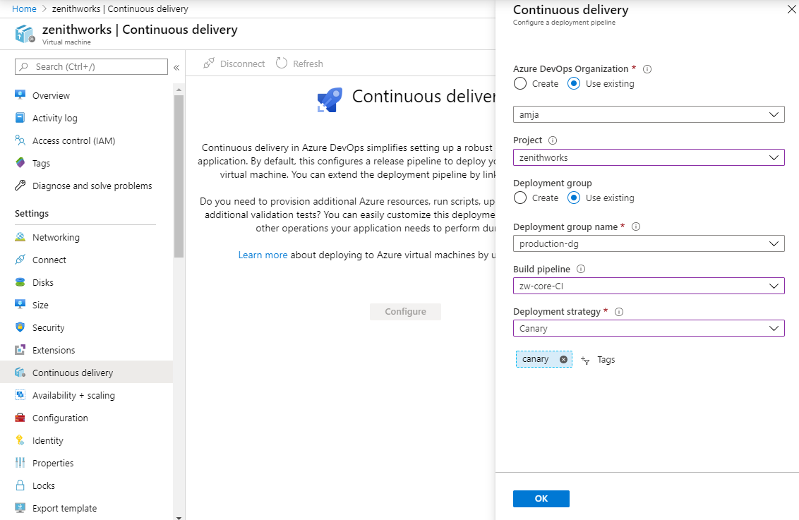 Screenshot che mostra come aggiungere un tag canary.