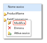 Aprire la finestra di progettazione di avvisi dati facendo clic su Modifica