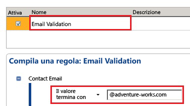 Regola di convalida posta elettronica