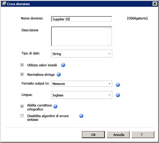 Finestra di dialogo Crea dominio
