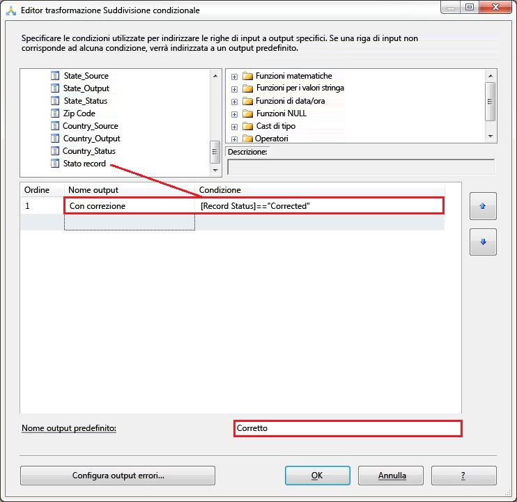Editor trasformazione Suddivisione condizionale