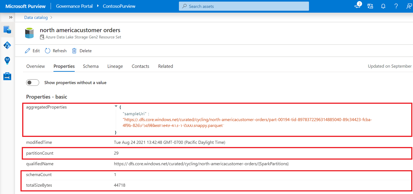 Le proprietà calcolate quando sono attivati set di risorse avanzati