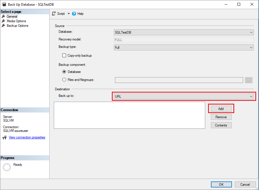 Esegui backup su URL
