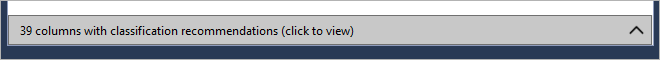 Screenshot che mostra la notifica che indica 39 colonne con raccomandazioni di classificazione (fare clic per visualizzare).