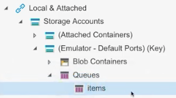 Screenshot che mostra l'emulatore in Azure Storage Explorer, con una nuova coda creata.