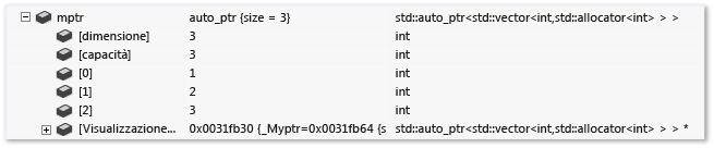 auto_ptr<<vettoriale int>> espansione ExpandedItem