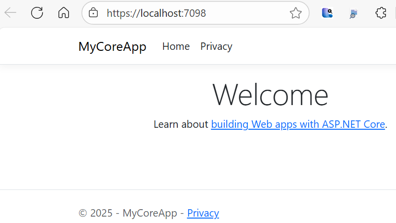Screenshot mostra la home page dell'app Web nella finestra del browser.
