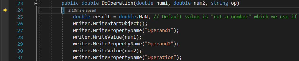 Screenshot del comando *step into*.