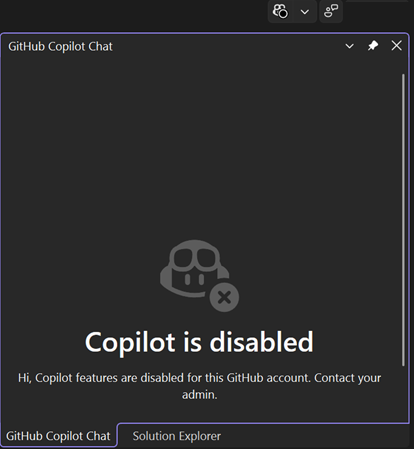 Screenshot che mostra il messaggio del Copilot disabilitato.