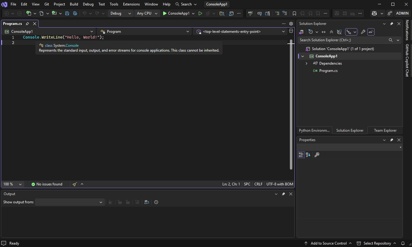 Screenshot dell'editor in Visual Studio.