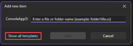Screenshot della finestra di dialogo Aggiungi veloce con il pulsante Mostra tutti i modelli evidenziato per enfasi.