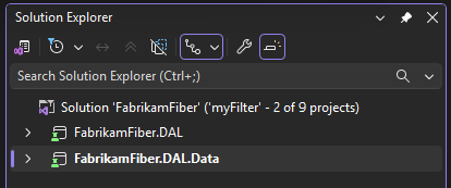 Screenshot di un file di filtro della soluzione aperto in Visual Studio Esplora soluzioni.
