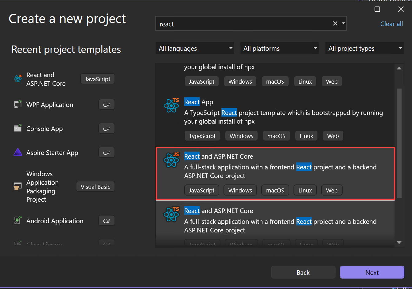 Screenshot che mostra la scelta di un modello.