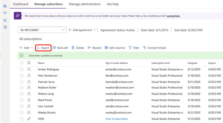 Esporta sottoscrittori