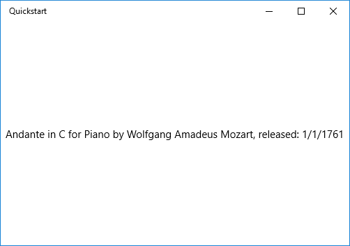Screenshot di un'app WinUI che mostra un TextBlock collegato a un singolo elemento.