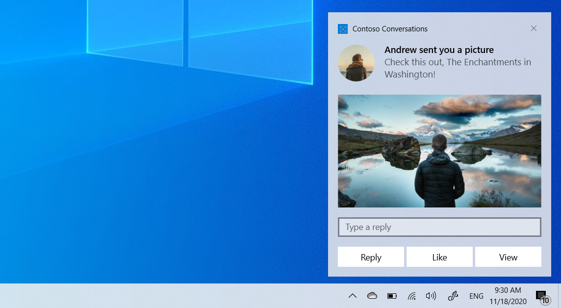 Screenshot di una toast notifica con campi di input e pulsanti
