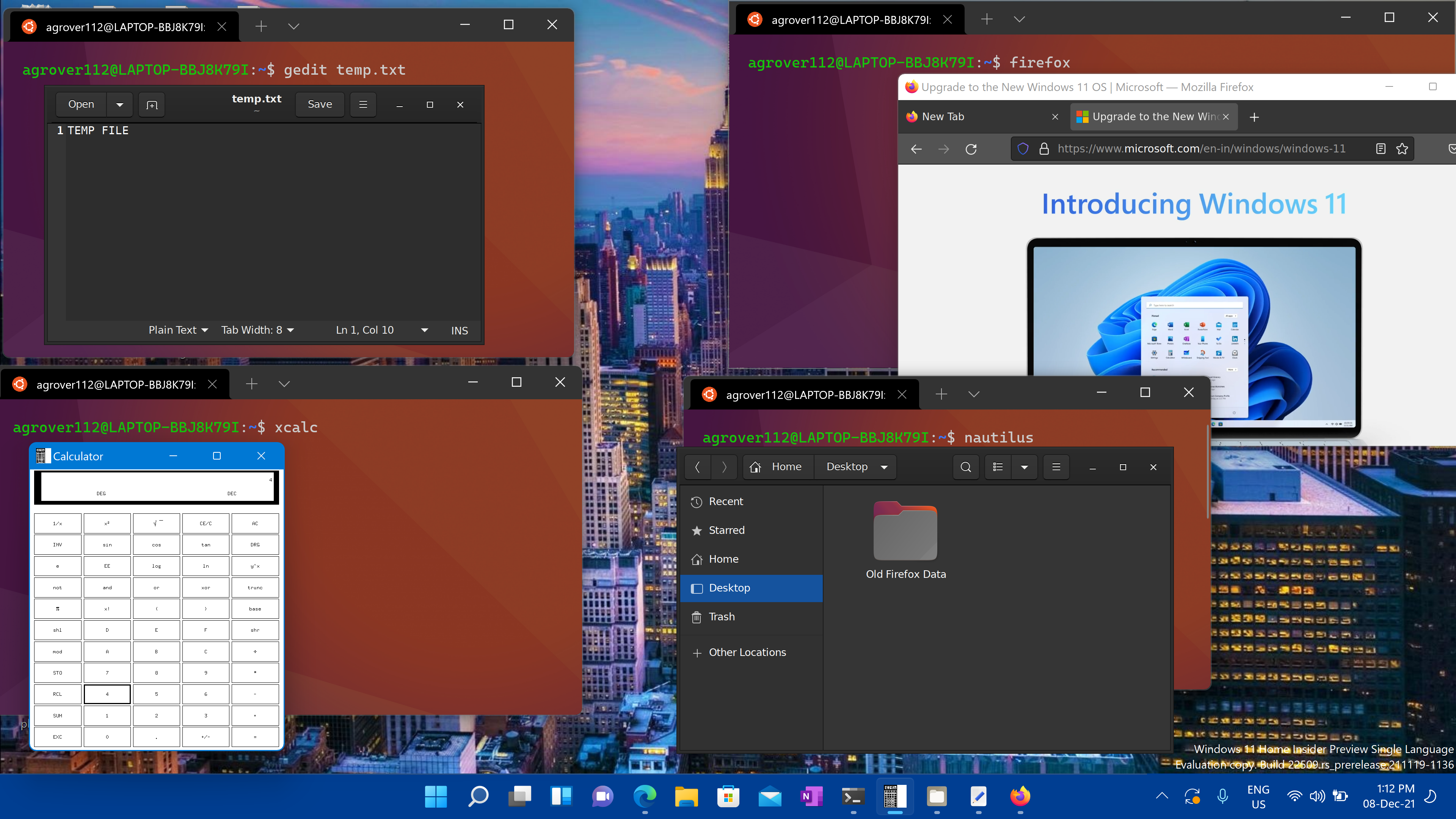 Screenshot dell'apertura di app Linux e Windows in un desktop