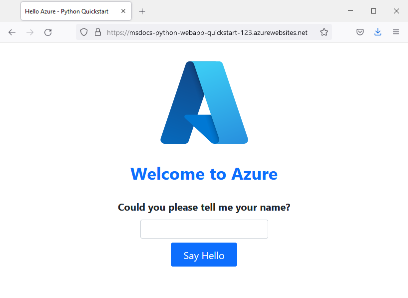 Azure에서 실행되는 앱의 스크린샷.