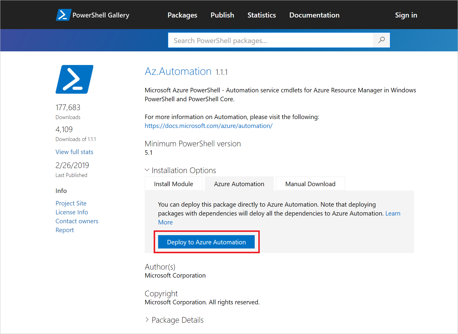  PowerShell 갤러리 가져오기 모듈의 스크린샷