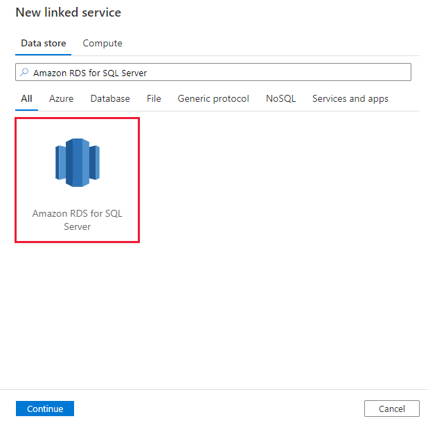 Amazon RDS for SQL Server 커넥터의 스크린샷 입니다.