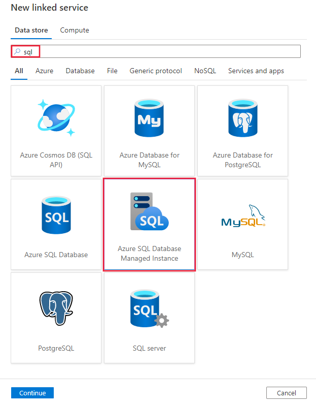  Azure SQL Server Managed Instance 커넥터의 스크린샷.