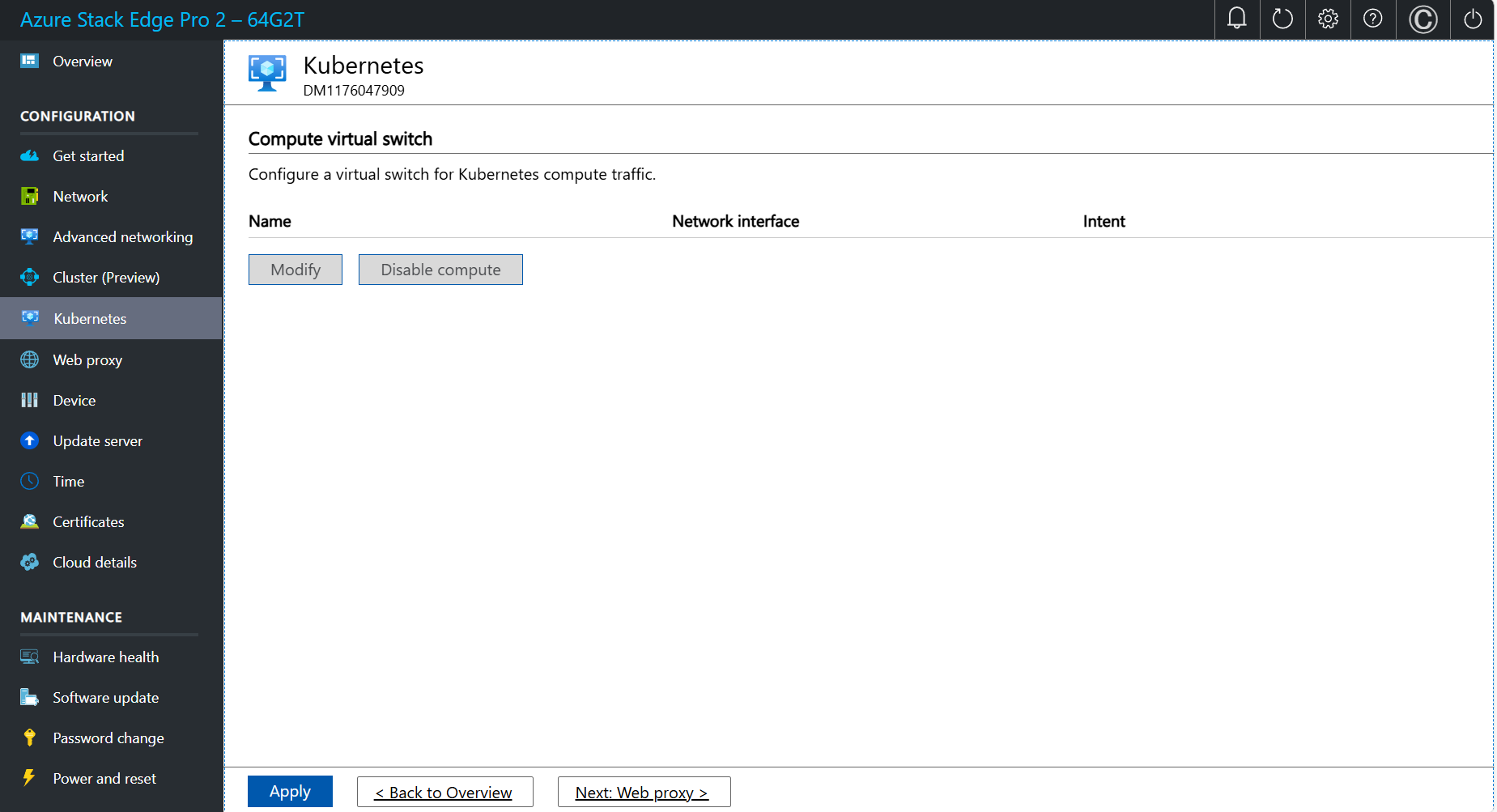 두 노드 클러스터에 대한 로컬 UI의 Kubernetes 페이지 스크린샷