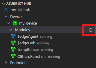 Visual Studio Code에서 배포된 모듈을 확인하는 방법을 보여주는 스크린샷입니다.