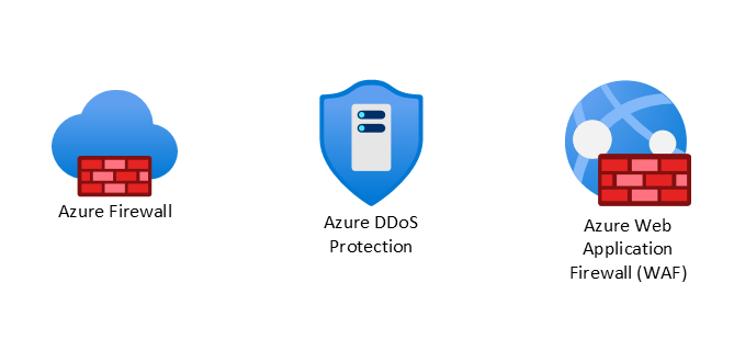 Azure Firewall, Azure DDoS Protection 및 Azure Web Application Firewall 아이콘을 보여 주는 스크린샷