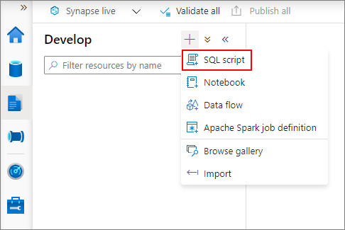 새 쿼리를 만드는 SQL 스크립트 선택 스크린샷