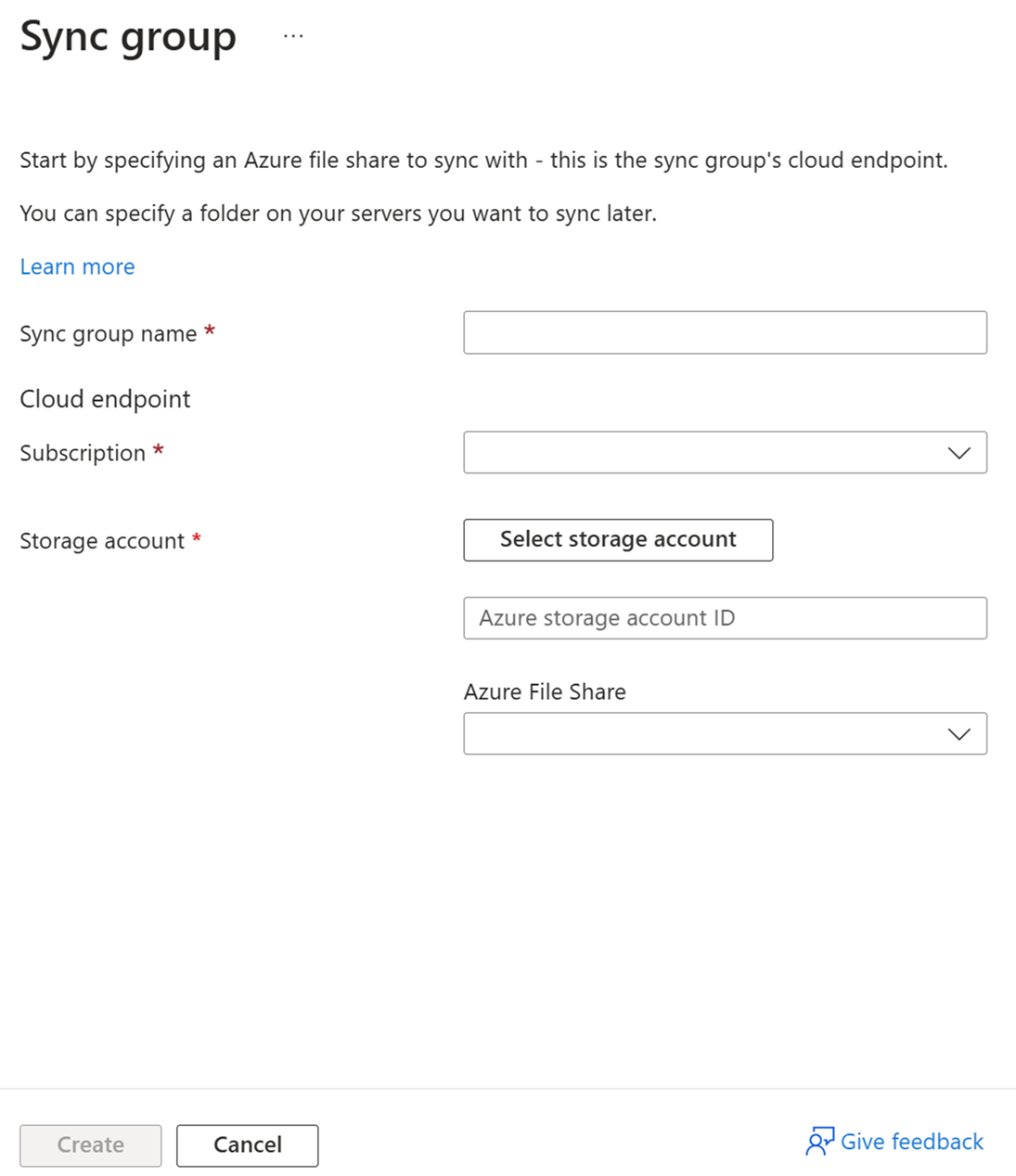 Azure Portal에서 새 동기화 그룹에 대한 세부 정보를 입력하는 창의 스크린샷