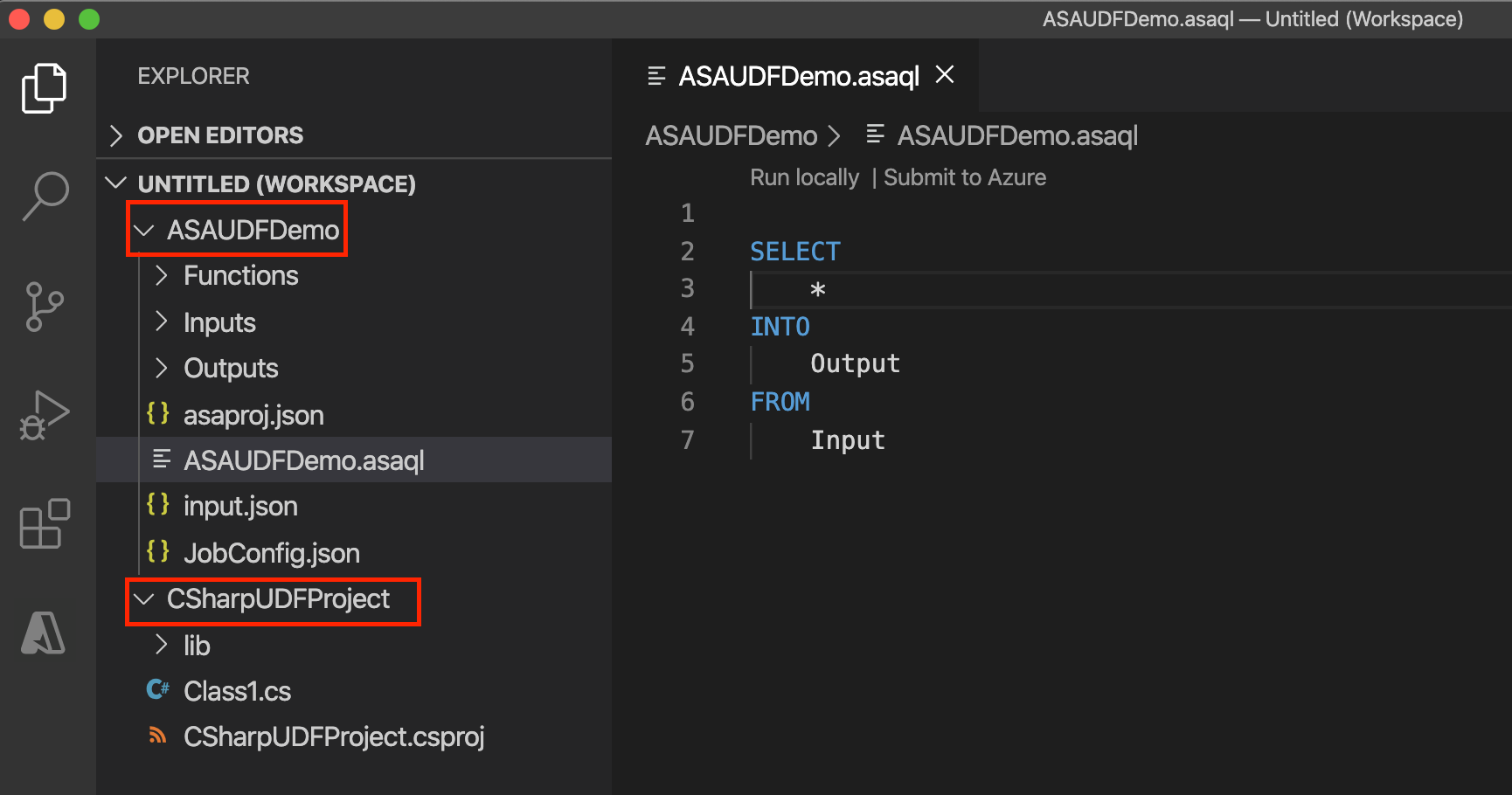 Visual Studio Code의 Azure Stream Analytics 프로젝트